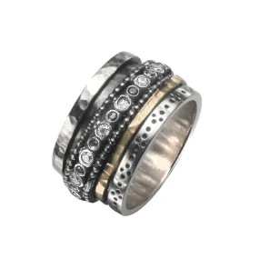 Unique Israeli Spinner Ring for Woman - fidget ring - meditation ring. Set with cz