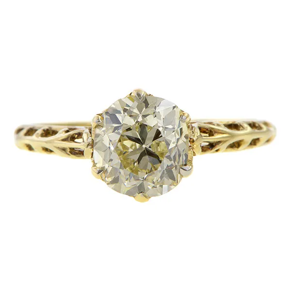 Vintage Filigree Solitaire Engagement Ring, Cushion 1.50ct.