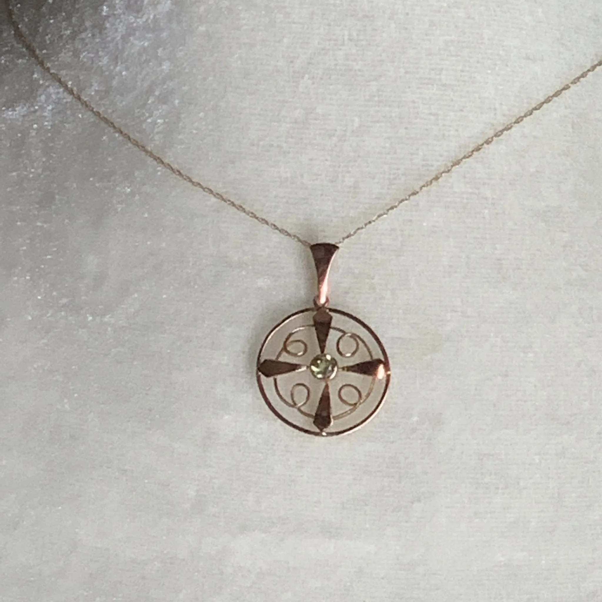 Vintage Peridot Pendant in Rose Gold. Peridot is the Grassy Green August Birthstone.