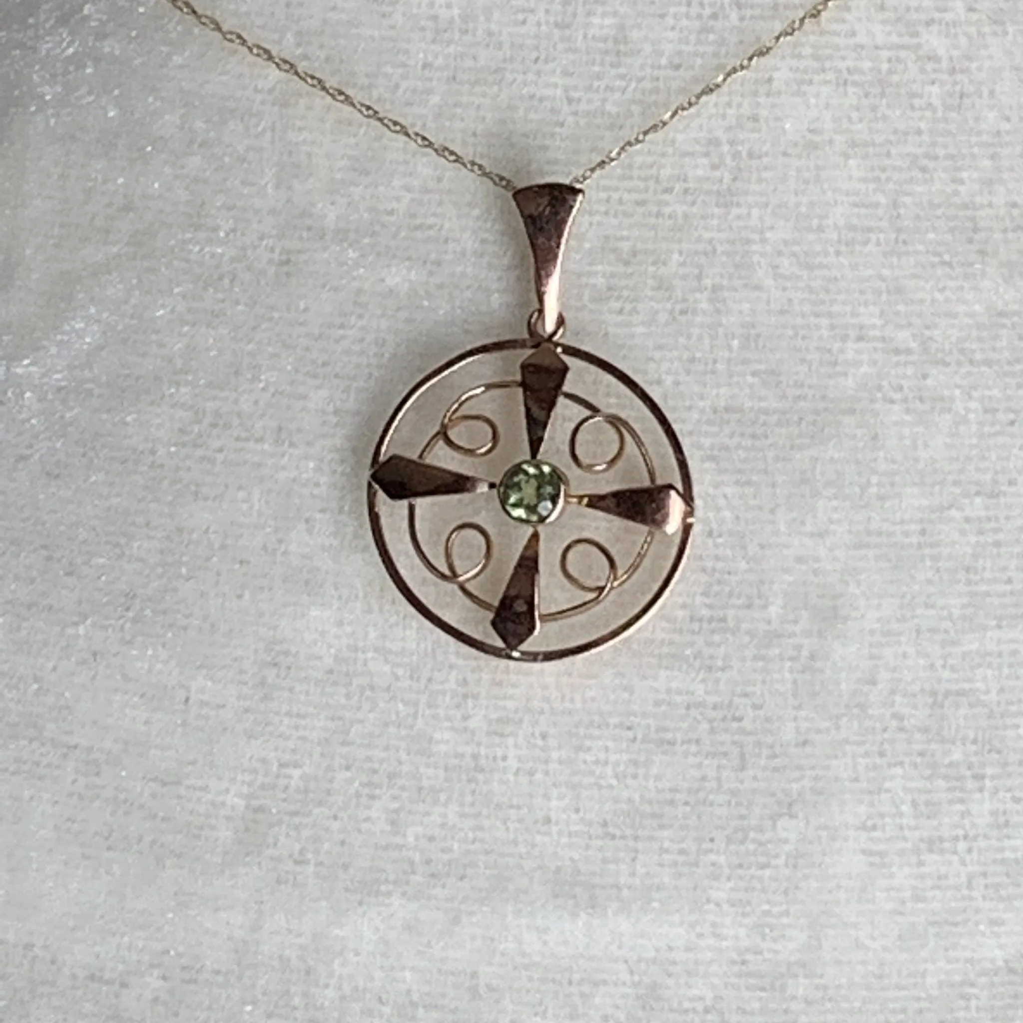 Vintage Peridot Pendant in Rose Gold. Peridot is the Grassy Green August Birthstone.