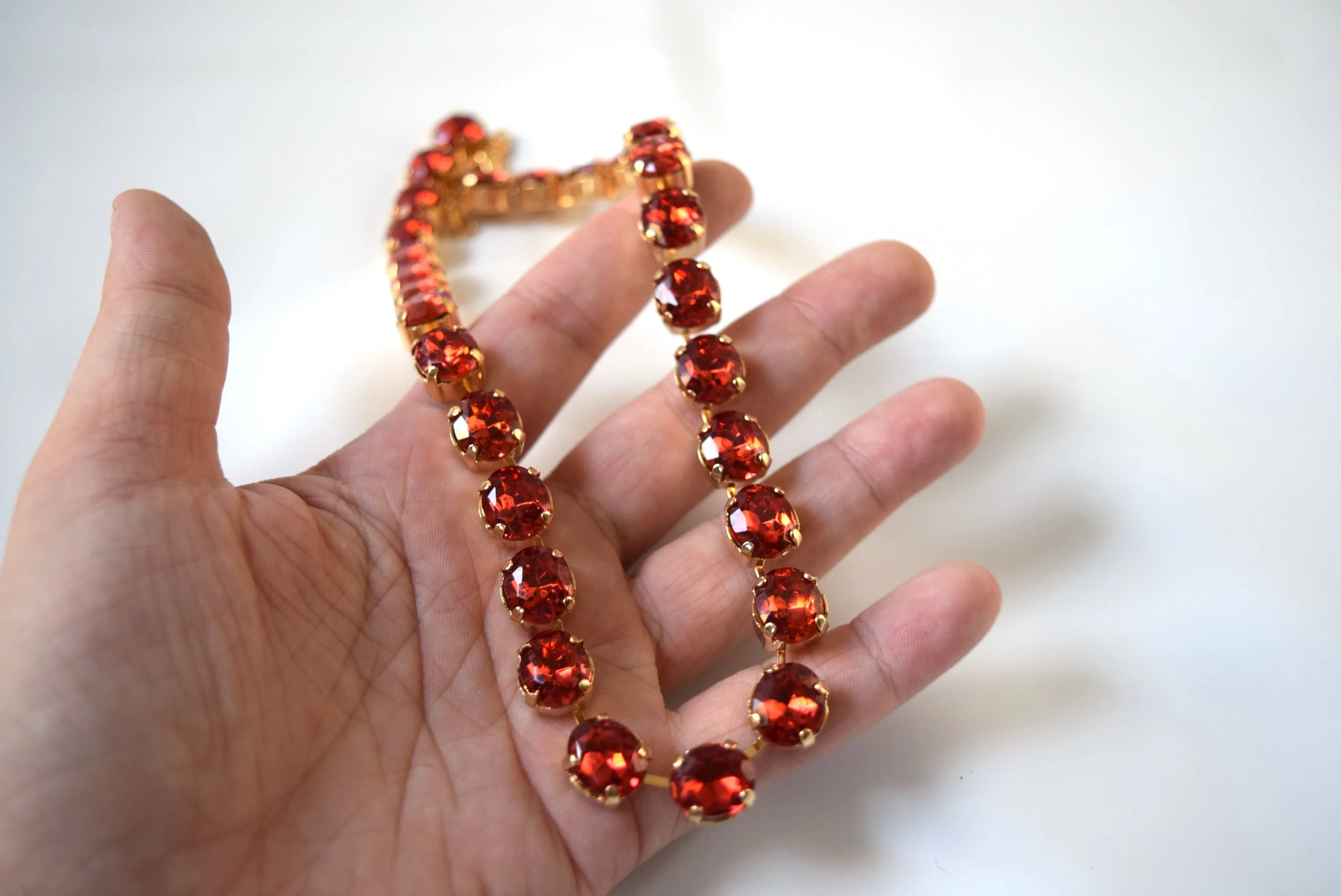 Watermelon Pink Paste Crystal Riviere Necklace - Small Oval