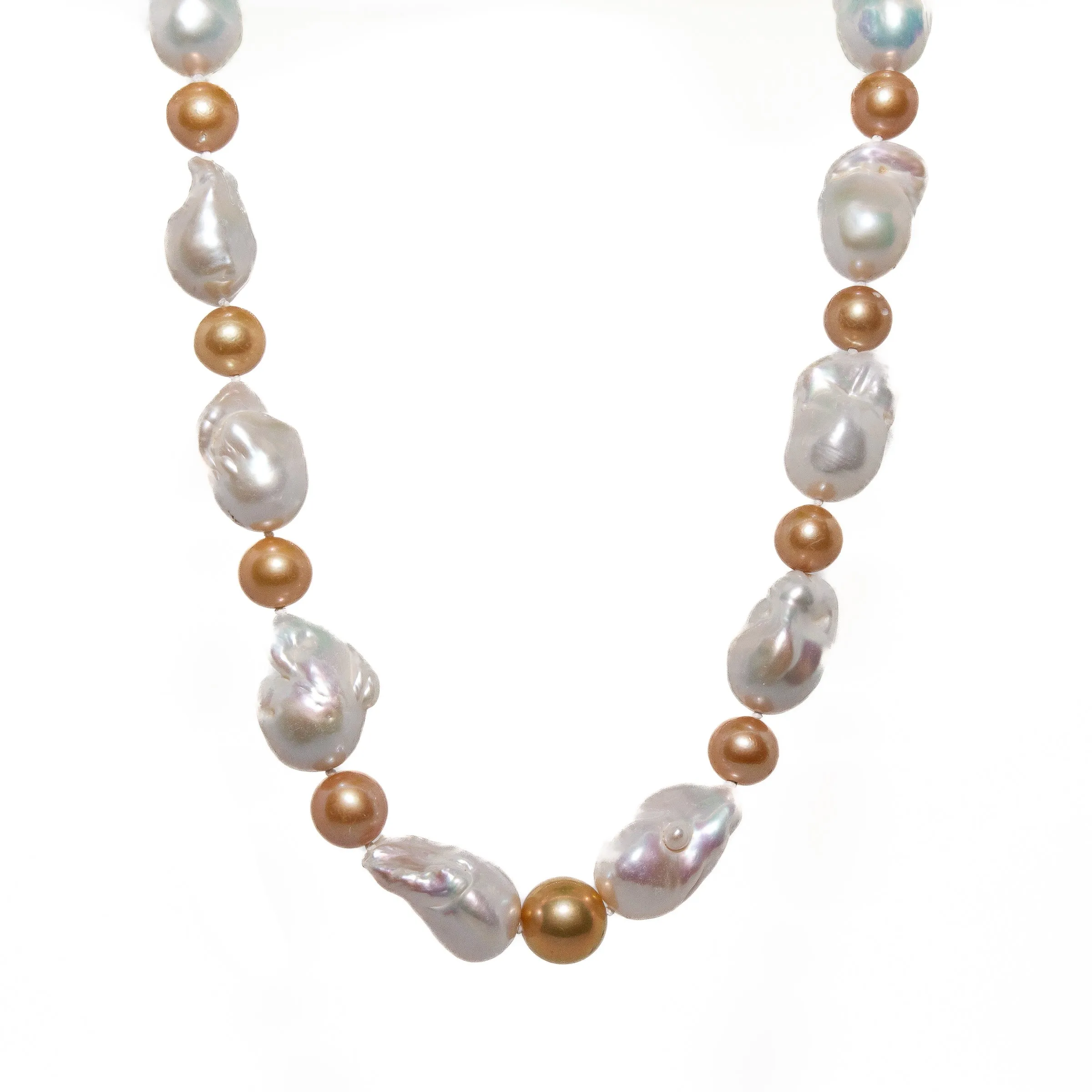 White & Golden Botero Baroque Pearl Necklace