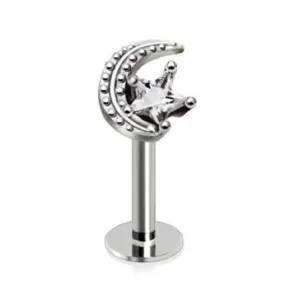 WildKlass Jewelry 316L Stainless Steel Moon and Star Labret