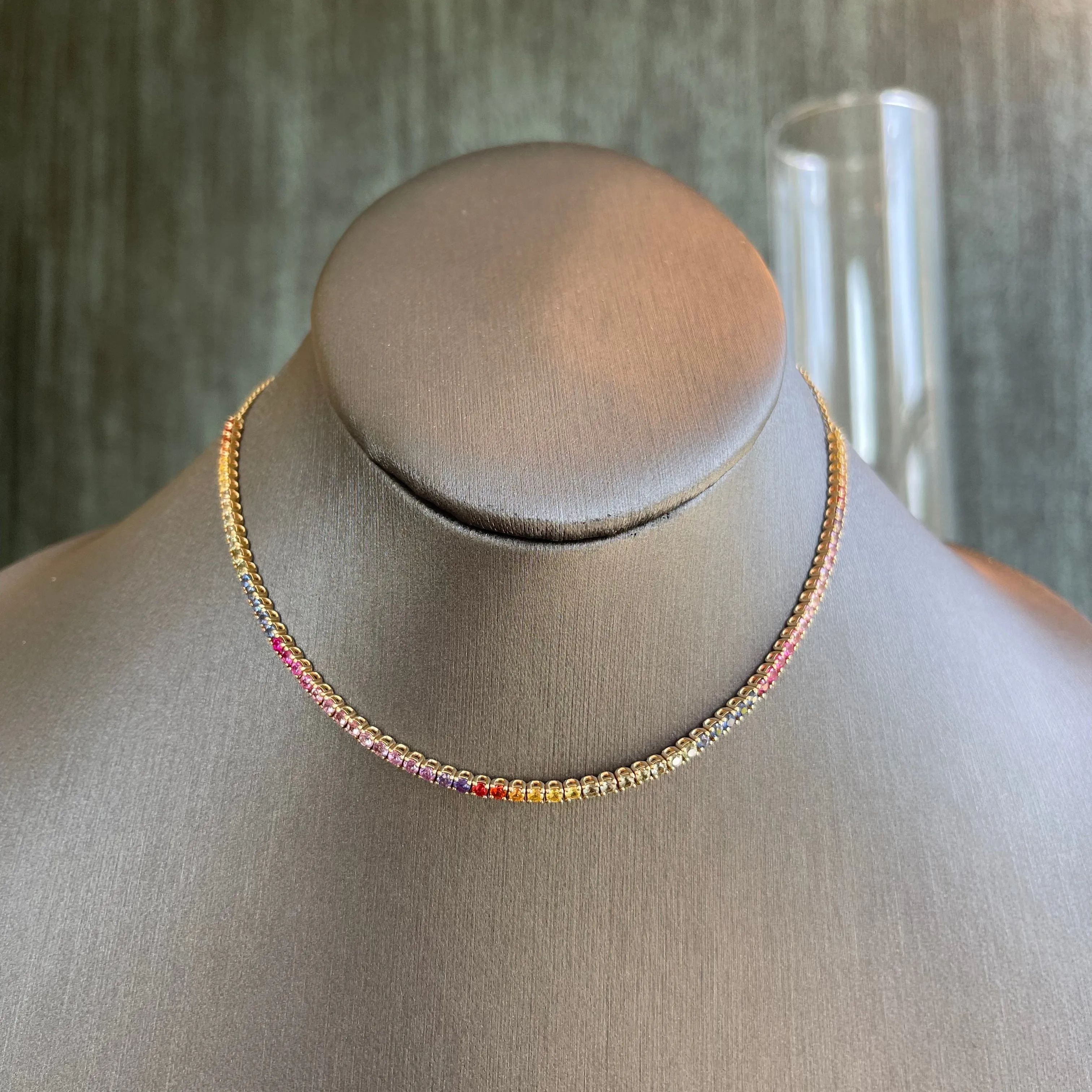 Yellow Gold & Rainbow Sapphire Adjustable Tennis Choker